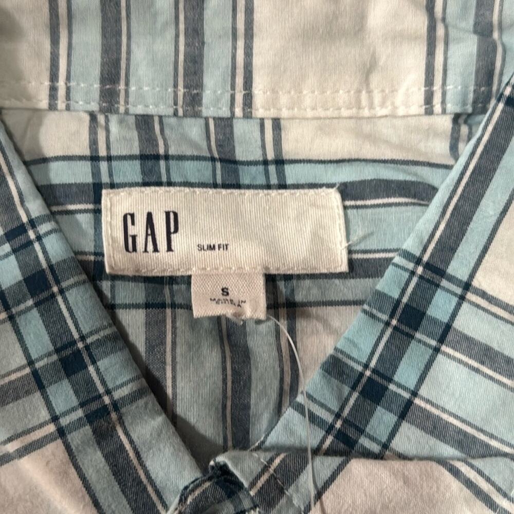 NWT GAP Mens Button Blue White Plaid Button Down Short Sleeve Shirt Size S - Picture 4 of 5